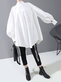 Drawstring Cropped Loose Stand Collar Shirt