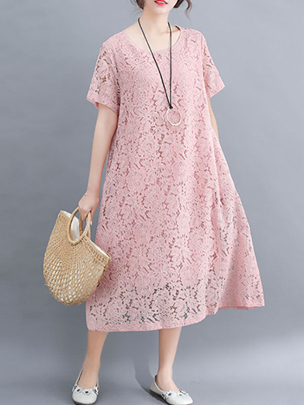 Fashion Embroidered Hollow Solid Dress