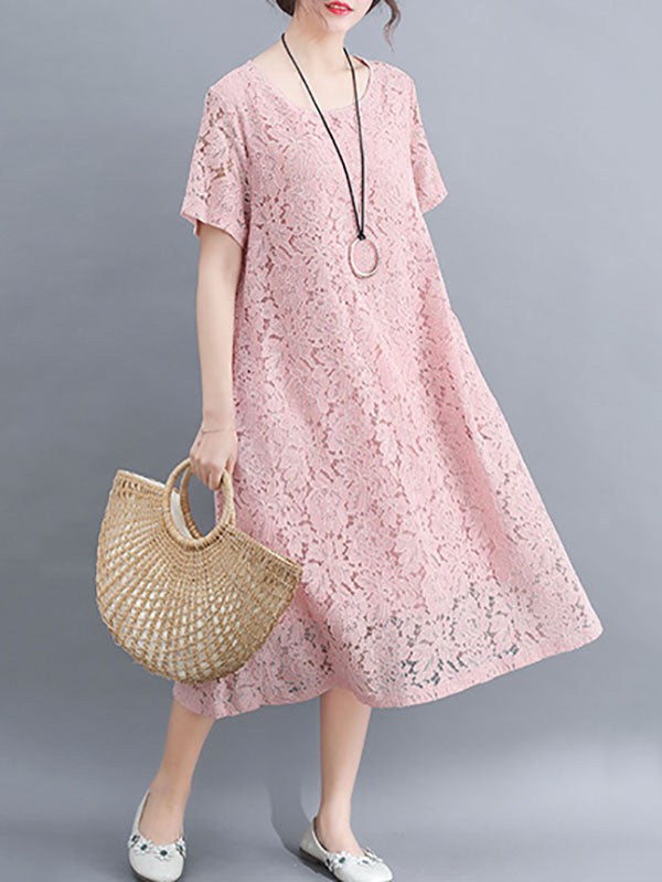 Fashion Embroidered Hollow Solid Dress