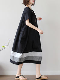 Loose Splicing Square-Collar Midi Dress