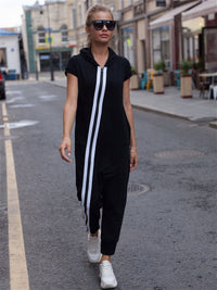 Fashion Stripes Zipper Hooded Jumpsuits