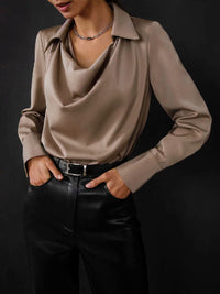 Urban Long Sleeves Solid Color Heaps Collar Blouses&Shirts Tops