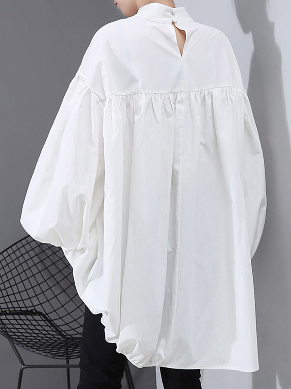 Drawstring Cropped Loose Stand Collar Shirt