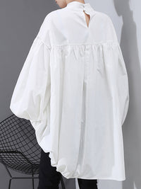 Drawstring Cropped Loose Stand Collar Shirt