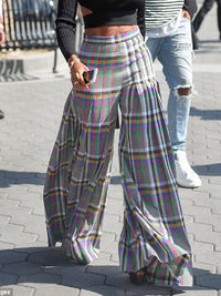 Stylish Selection Wide Leg Loose Pleated Checkered Casual Pants Bottoms