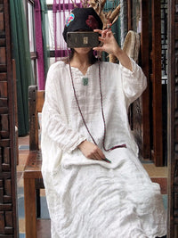 100% Linen Manual Embroidered Long Dress