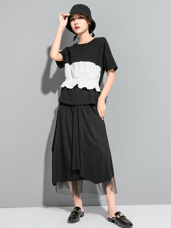 Original Falbala Split-Joint T-Shirts Tops