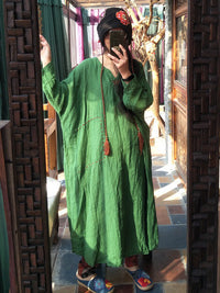 100% Linen Manual Embroidered Long Dress