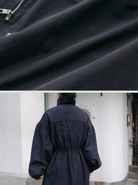 Solid Color Loose Elastic Waist Long Outwear