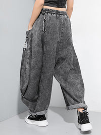 Loose Wide Leg Split-Joint Streamer Jean Pants Bottoms