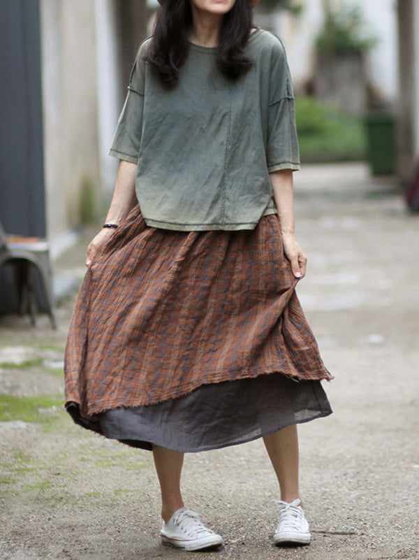 Retro Plaid Double-deck Skirt