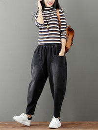 Cotton Vintage Gray-black Harem Jean Pants