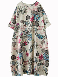 Vintage Floral Round-Neck Dress