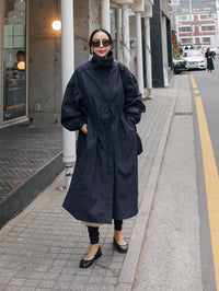 Solid Color Loose Elastic Waist Long Outwear