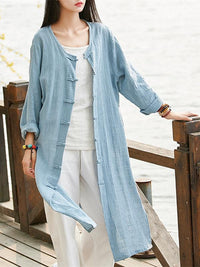 Blue&Red Frog Ramie Cotton Linen Outwear Cardigan