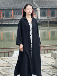 Black&Light gray Split-side Vintage Linen Outwear
