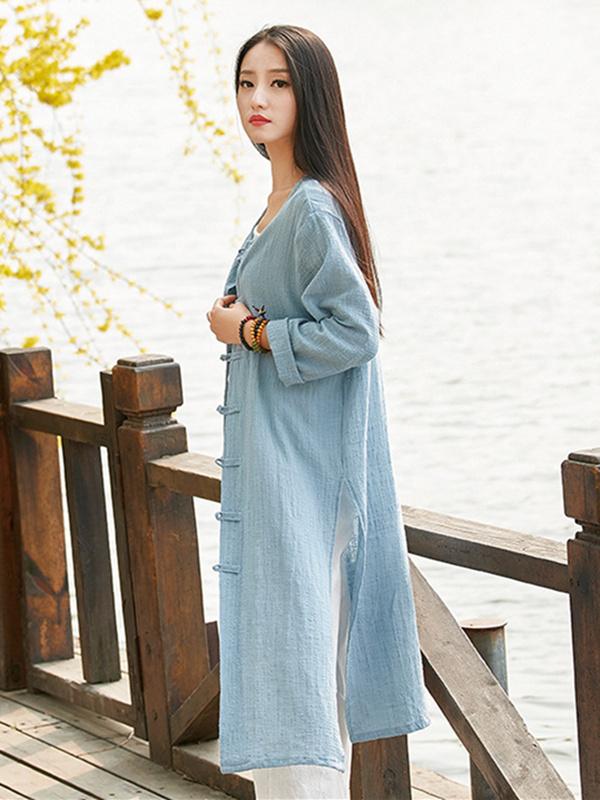 Blue&Red Frog Ramie Cotton Linen Outwear Cardigan
