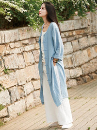 Blue&Red Frog Ramie Cotton Linen Outwear Cardigan