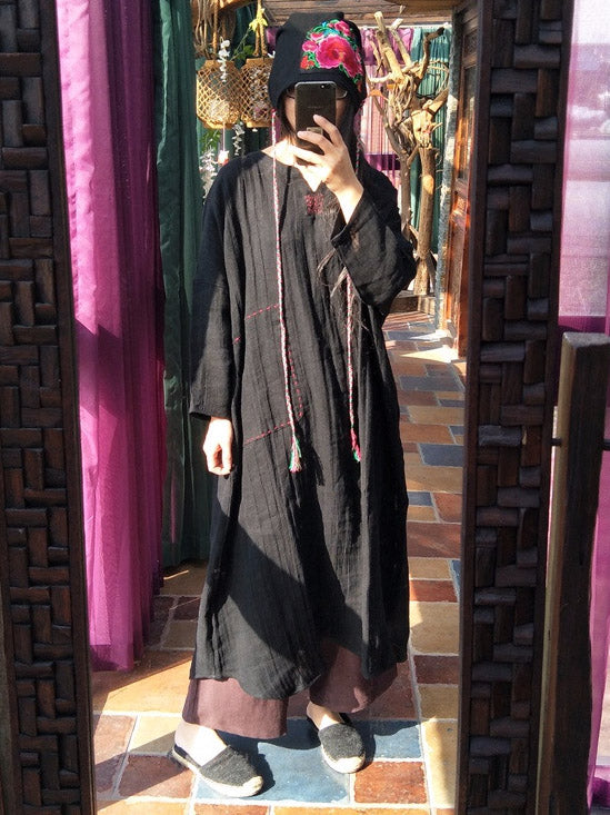 100% Linen Manual Embroidered Long Dress