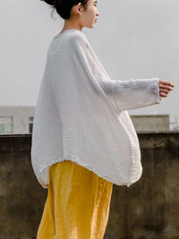 White Fringed Cotton T-shirt