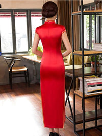 Red Side Split Long Cheongsam Dress