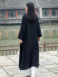 Black&Light gray Split-side Vintage Linen Outwear