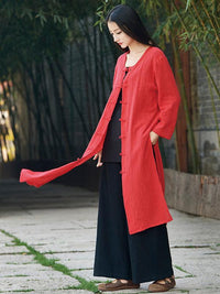 Blue&Red Frog Ramie Cotton Linen Outwear Cardigan