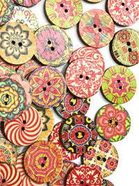 Vintage Style Round Printed Wooden Buttons
