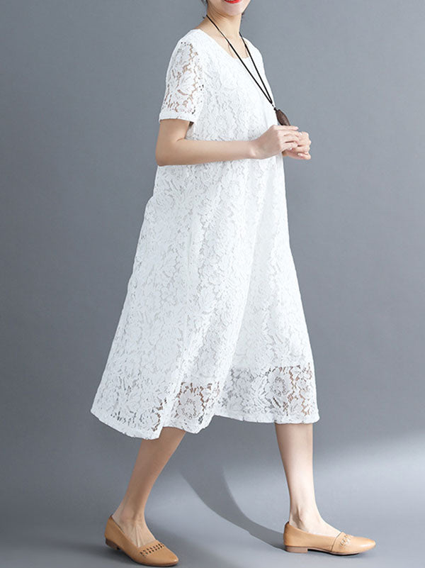 Fashion Embroidered Hollow Solid Dress