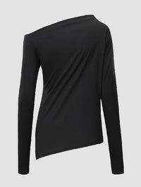 Stylish Solid Color One-Shoulder Long Sleeves T-Shirt Top