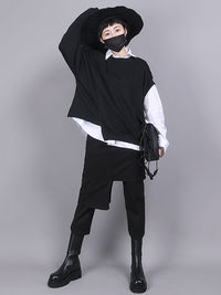 Black Empire False Two Asymmetric 9 Points Culottes Pants