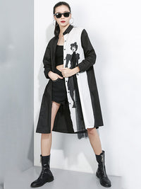 Tide Splicing Characters Print Long Lapel Shirt