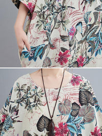 Vintage Floral Round-Neck Dress