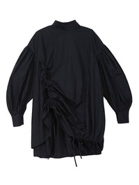 Drawstring Cropped Loose Stand Collar Shirt