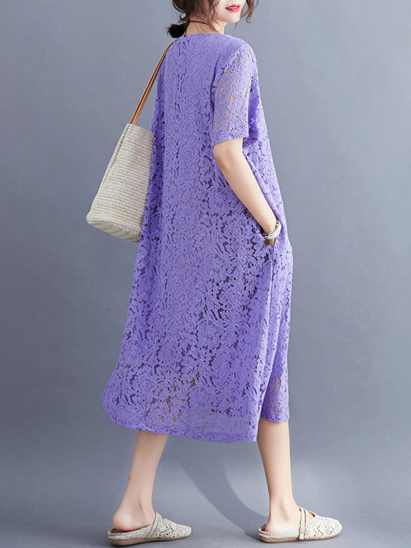 Fashion Embroidered Hollow Solid Dress