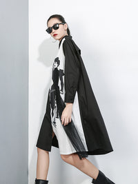 Tide Splicing Characters Print Long Lapel Shirt