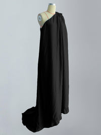 Banquet Sleeveless Loose Pleated Falbala Solid Color One-Shoulder Maxi Dresses
