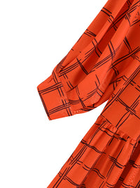 Original Creation Loose Puff Sleeves Plaid High-Neck Midi Dresses