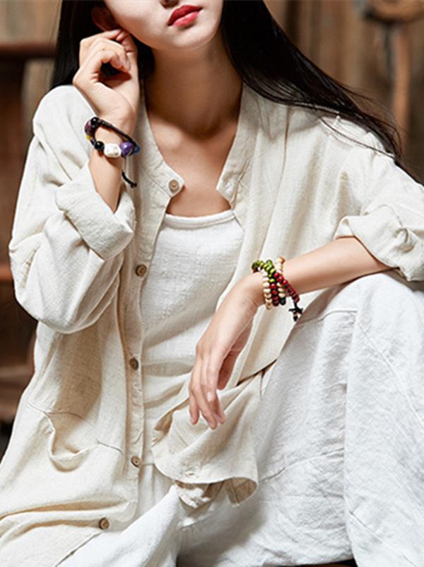 Soft Beige Ramie Cotton Blouse Outwear