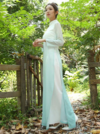 Gradient Green Split-side Long Ao Dai Cheongsam Dress