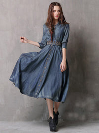Vintage Embroidered Cropped Denim Dress