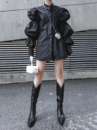 Vintage Layered Puff Sleeve Long Shirt