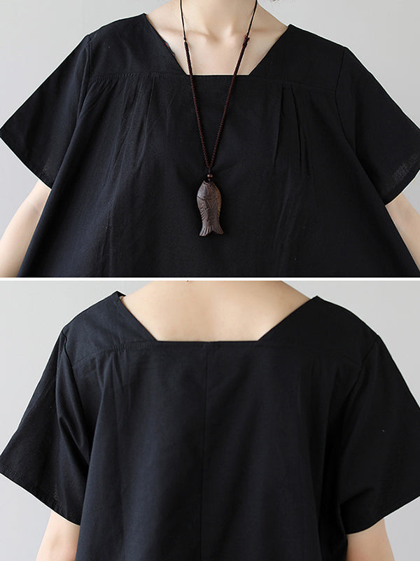 Loose Splicing Square-Collar Midi Dress