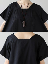 Loose Splicing Square-Collar Midi Dress