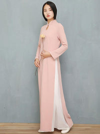 Pink Split-side Long Ao Dai Cheongsam Dress