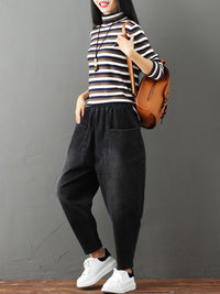 Cotton Vintage Gray-black Harem Jean Pants