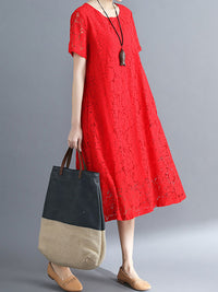 Fashion Embroidered Hollow Solid Dress