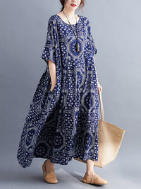Vintage Floral Batwing Sleeve Dress