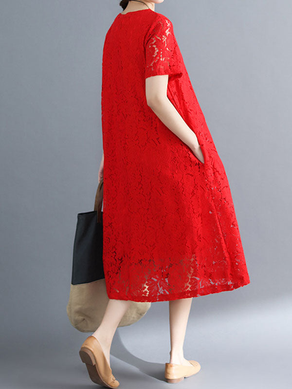 Fashion Embroidered Hollow Solid Dress