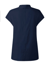 Solid Color Stand Collar Cap-Sleeve Shirts